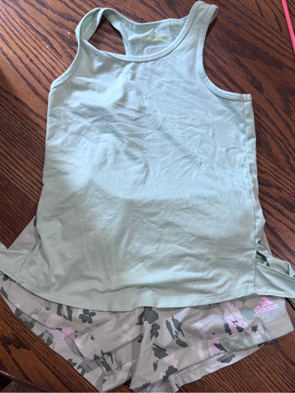 Adidas Girls' Light Green Tank Top and Camo Shorts Set